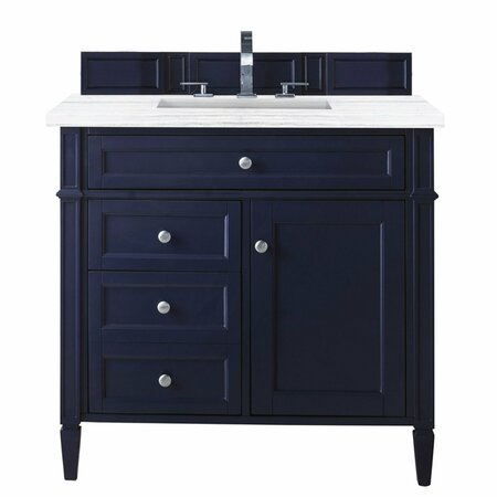 JAMES MARTIN VANITIES Brittany 36in Single Vanity, Victory Blue w/ 3 CM Carrara Marble Top 650-V36-VBL-3CAR